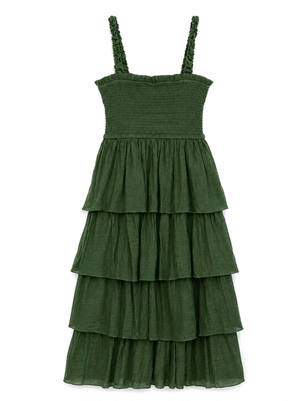 Tiered Ruffle Smocked Sundress - Forest Green